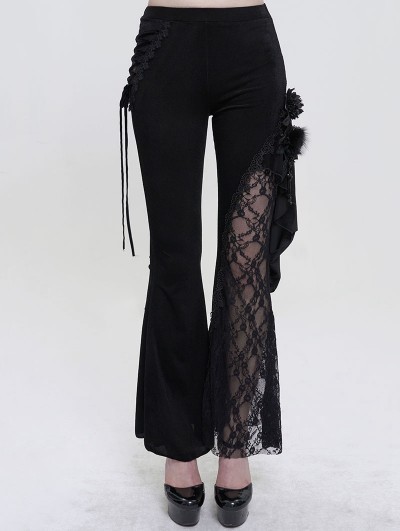Eva Lady Black Gothic Vintage Lace Flower Long Flared Trousers for Women