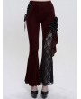 Eva Lady Wine Red Gothic Vintage Lace Flower Long Flared Trousers for Women