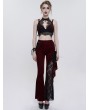 Eva Lady Wine Red Gothic Vintage Lace Flower Long Flared Trousers for Women