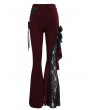 Eva Lady Wine Red Gothic Vintage Lace Flower Long Flared Trousers for Women