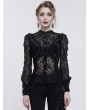 Eva Lady Black Sexy Gothic Lace Velvet Ruffle Long Sleeve Shirt for Women