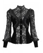 Eva Lady Black Sexy Gothic Lace Velvet Ruffle Long Sleeve Shirt for Women