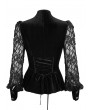 Eva Lady Black Sexy Gothic Lace Velvet Ruffle Long Sleeve Shirt for Women