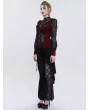 Eva Lady Wine Red Sexy Gothic Lace Velvet Ruffle Long Sleeve Shirt for Women