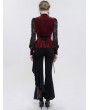 Eva Lady Wine Red Sexy Gothic Lace Velvet Ruffle Long Sleeve Shirt for Women