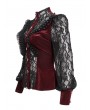 Eva Lady Wine Red Sexy Gothic Lace Velvet Ruffle Long Sleeve Shirt for Women