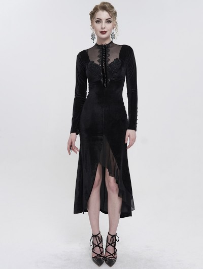 Eva Lady Black Vintage Gothic Velvet Slit Long Sleeve Fishtail Party Dress