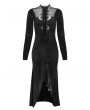 Eva Lady Black Vintage Gothic Velvet Slit Long Sleeve Fishtail Party Dress