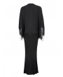 Eva Lady Black Elegant Gothic Lace Cape Long Mermaid Dress