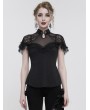 Eva Lady Black Vintage Gothic Lace Short Sleeve Slim Shirt for Women