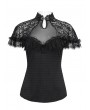 Eva Lady Black Vintage Gothic Lace Short Sleeve Slim Shirt for Women