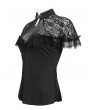 Eva Lady Black Vintage Gothic Lace Short Sleeve Slim Shirt for Women