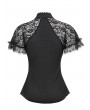 Eva Lady Black Vintage Gothic Lace Short Sleeve Slim Shirt for Women