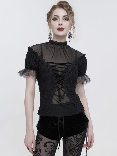 Eva Lady Black Sexy Gothic Short Sleeve Daily Wear Shirt for Women