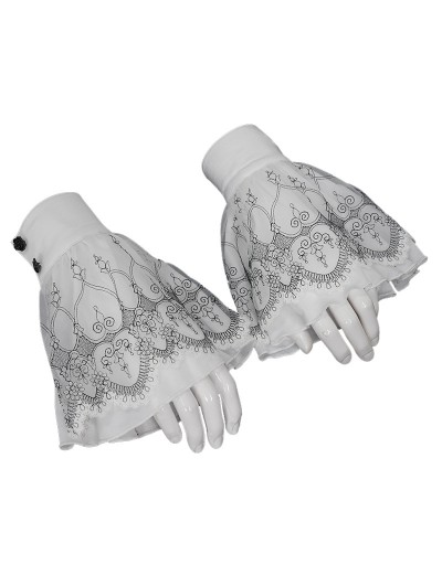 Devil Fashion White and Black Gothic Vintage Flared Gloves for Women