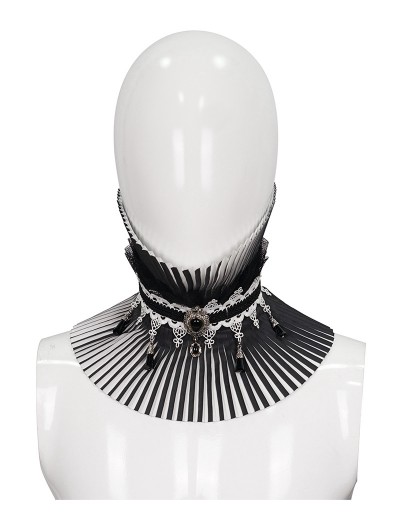 Devil Fashion Black and White Gothic Retro Pleated Stand Collar for Women