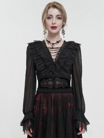 Devil Fashion Black Vintage Gothic Lace Trim Front Split Girdle for Women
