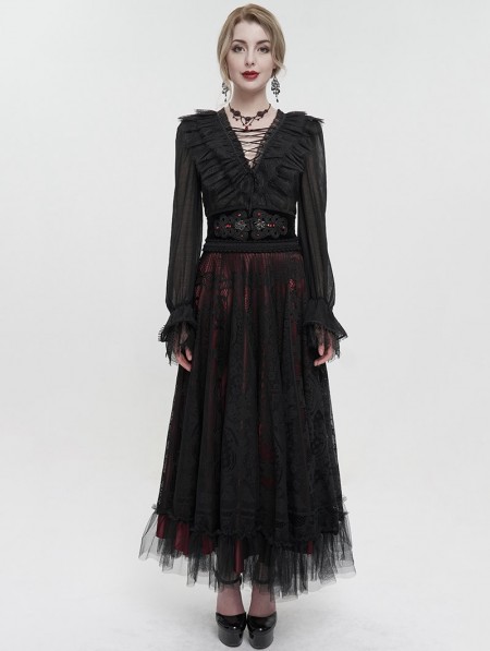 Devil Fashion Black Vintage Gothic Lace Trim Front Split Girdle for ...
