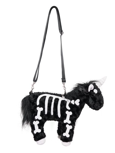 Devil Fashion Black and White Gothic Skeleton Cute Unicorn Plush Bag