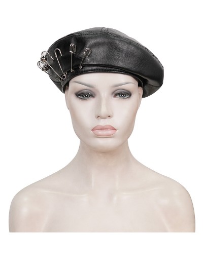 Devil Fashion Black Gothic Punk Faux Leather Stylish Pin Beret Hat