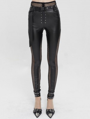Black Sexy Gothic Patterned Semi-Transparent Skinny Leggings for Women 