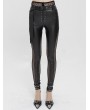 Devil Fashion Black Sexy Gothic Punk Long Slim Fishnet PU Leather Pants for Women