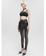 Devil Fashion Black Sexy Gothic Punk Long Slim Fishnet PU Leather Pants for Women