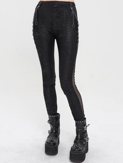 Devil Fashion Black Gothic Punk Street Skinny Long Chain Pants for Women