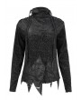 Devil Fashion Black Gothic Ripped Long Sleeve Irregular T-Shirt for Women