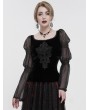 Devil Fashion Black Vintage Gothic Velvet Transparent Long Sleeve Top for Women