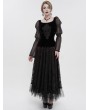 Devil Fashion Black Vintage Gothic Velvet Transparent Long Sleeve Top for Women