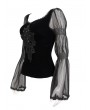 Devil Fashion Black Vintage Gothic Velvet Transparent Long Sleeve Top for Women