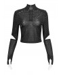 Devil Fashion Black Gothic Punk Stand Collar Long Sleeve Fitted T-shirt for Women