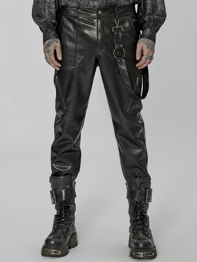 Punk Rave Black Gothic Punk Daily PU Leather Fitted Long Pants for Men