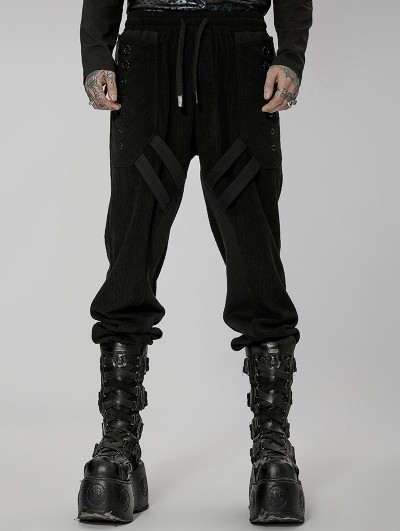 Punk Rave Black Gothic Punk Post Apocalyptic Corduroy Long Pants for Men