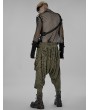 Punk Rave Green Dark Gothic Punk Knitted Holes Loose Crotch Pants for Men