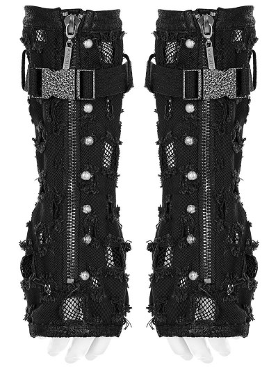 Punk Rave Black Gothic Punk Holes Denim Gloves for Men