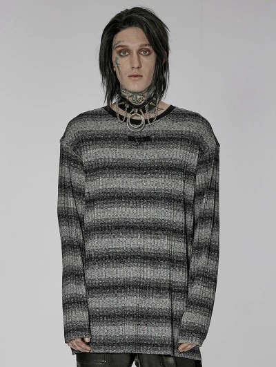 Punk Rave Black and Gray Gothic Punk Daily Wear Loose Stripe Sweater for Men