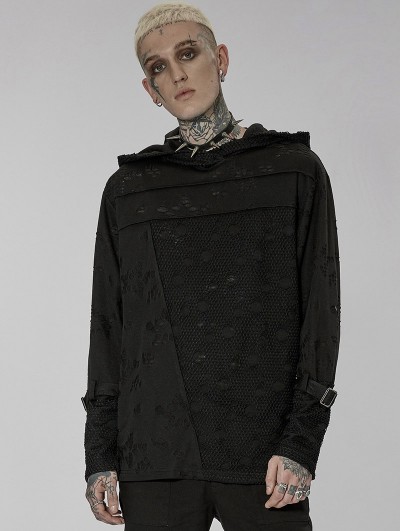 Punk Rave Black Gothic Daily Punk Long Sleeve Hooded T-Shirt for Men