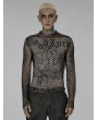 Punk Rave Black Gothic Sexy Gauze Unedged Long Sleeve T-Shirt for Men