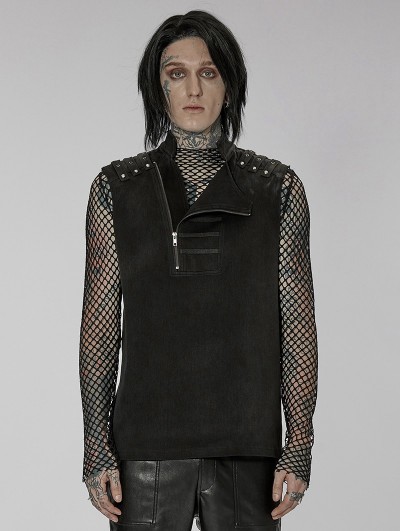 Punk Rave Black Gothic Punk Asymmetric Zipper Handsome Vest for Men