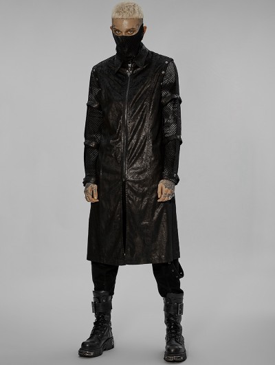 Punk Rave Men's Black Gothic Punk Long Coat with Detachable Hollow Out Sleeves