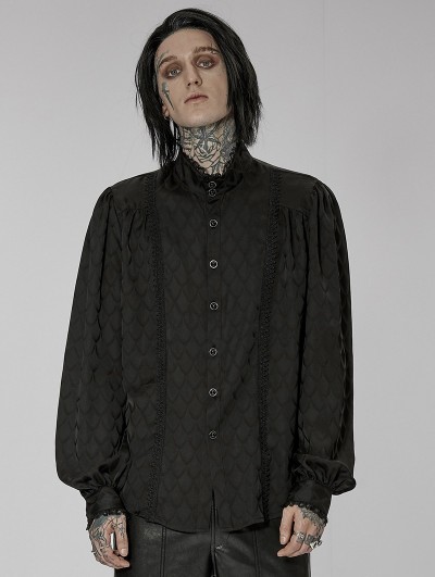 Punk Rave Black Vintage Gothic Dragon Scale Jacquard Long Sleeve Shirt for Men