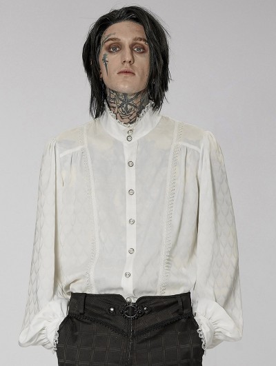 Punk Rave White Vintage Gothic Dragon Scale Jacquard Long Sleeve Shirt for Men