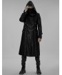Punk Rave Black Gothic Punk Printing Stand Collar Long Hooded Coat for Men