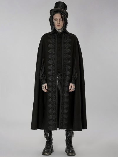 Punk Rave Black Vintage Gothic Gorgeous Faux Wool Lapel Long Slit Cloak for Men