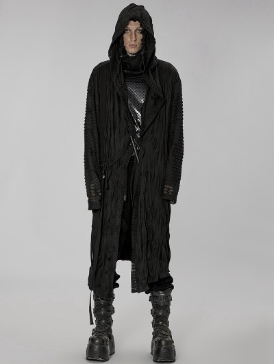 Punk Rave Black Dark Gothic Loose Long Hooded Coat for Men