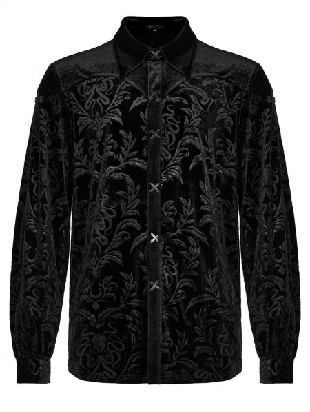 Punk Rave Black Vintage Loose Gothic Print Long Sleeve Velvet Shirt for ...