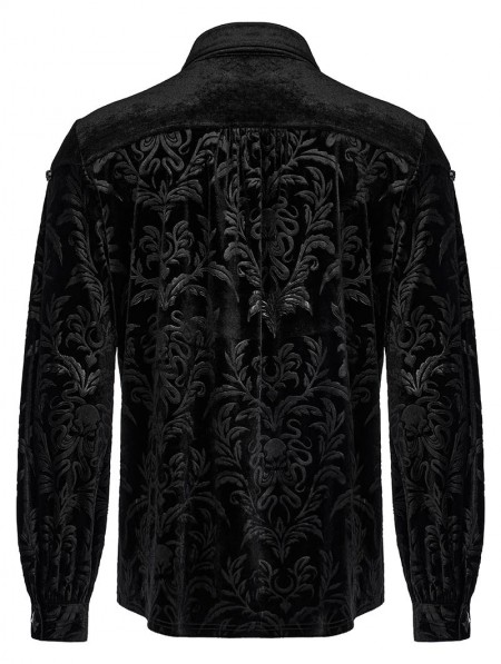 Punk Rave Black Vintage Loose Gothic Print Long Sleeve Velvet Shirt for ...