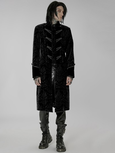 Punk Rave Black Gorgeous Vintage Gothic Printed Velvet Long Tail Coat for Men